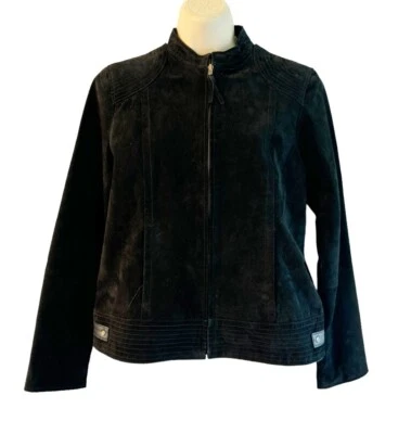Chaqueta de moto de cuero recortada con cremallera completa gamuza negra talla M talla M talla Ruff Foto 1 de 4