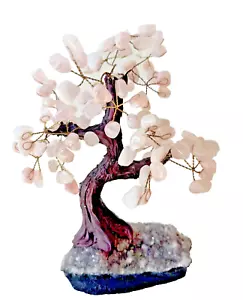 Rose Quartz Gemstone Bonsai Tree 12" Tall on Amethyst Base - Picture 1 of 5