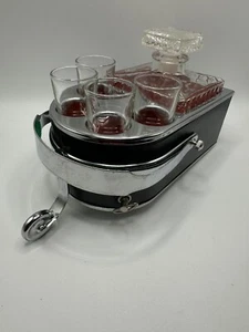 Vintage Mid Century Japan musikalische Tischplatte Bar 4 Schnapsgläser und Schnaps Dekanter - Bild 1 von 10