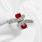 14K White Gold 585 Diamond Red Ruby Women Jewerly Lovely Ring 4.02g Size 8