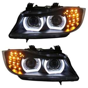 Xenon Scheinwerfer 3D Angel Eyes für BMW 3er E90 E91 LCI Bj. 09-12 Schwarz - Bild 1 von 7