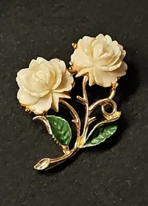 Vintage White Celluloid Two Rose Gold Toned Brooch Estate Find, Great Condition! - Picture 1 of 6