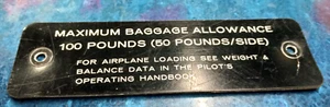 Twin Cessna P/N Placard Maximum Baggage Allowance (Hard back) - Picture 1 of 3