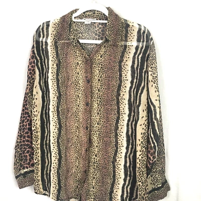 Top Vintage Estampado Guepardo Para Mujer Grande Leopardo Transparente Oficina Carrera Fluido Retro Foto 1 de 4