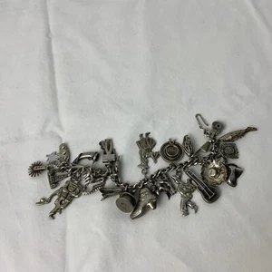 Vintage Mexican 900 Silver 26 Folk Art Charm Bracelet - Picture 1 of 20