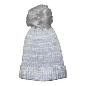 Hat Attack Gray Classic Ribbed Beanie Faux Fur Pom Women's One Size NWOT - Picture 1 of 4
