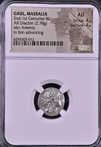 2nd-1st Century BC Gual Massalia AR Drachm NGC AU Strike 4/5 Surface 4/5 Artemis - Zdjęcie 1 z 4
