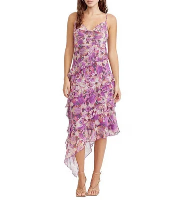 Nuevo con etiquetas Vestido Adelyn Rae XL Chifón Floral Capucha Cuello Dobladillo Asimétrico Midi Volantes Foto 1 de 4