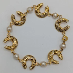 Vintage Toledoware Damaszener Hufeisen Glieder Armband 7,25" vergoldet - Bild 1 von 14