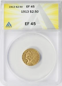 1913 $2.5 Indian Gold Quarter Eagle ANACS EF45 - Picture 1 of 4