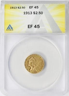1913 $2.5 Indian Gold Quarter Eagle ANACS EF45 - Image 1 of 4
