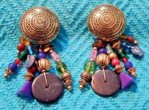Orecchini Vintage Firmati Katrina Clip On Anni 80 Boho Bohemien Retrò Swank Hippie - Foto 1 di 7