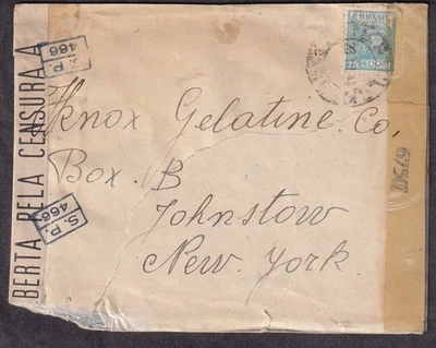 Brazil 1944 WWII censor cover R Pieters Sao Paulo to Knox Gelatine Johnstown NY - Image 1 of 2