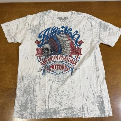 Camisa AFFLICTION Para Hombres 2XL Gris Tie-Dye Calavera India Etiqueta Doble Cara Foto 1 de 4