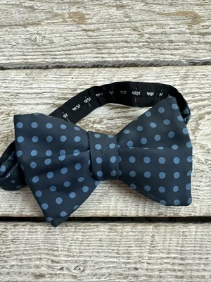 Pajarita ajustable vintage 100 % seda azul lunares ancha lisa Foto 1 de 4