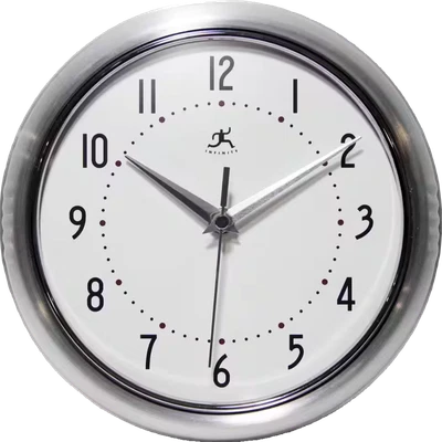 Infinity Instruments Wall Clock Retro Round Silver Classic 9.5" Stylish Decor - Image 1 of 4