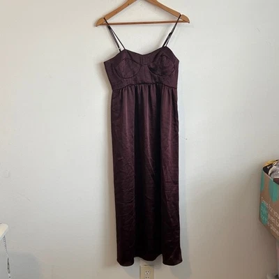 Платье миди Topshop темно-фиолетовое атласное размер 6 - Изображение 1 из 4
