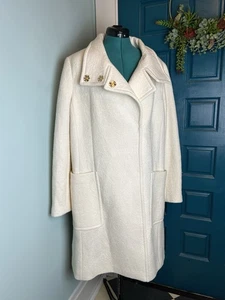 Ann Taylor Coat Size XL Long Wool Blend Winter White Cream Funnel Neck NWT $248 - Picture 1 of 14