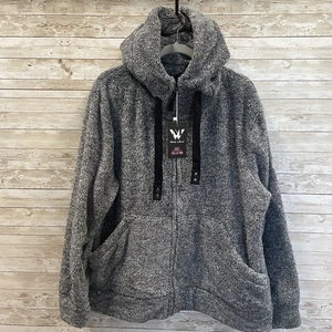 White Mark Cozy Collection Womens 2XL Jacket Gray Zip Hooded Sherpa Lounge NWT - Picture 1 of 16