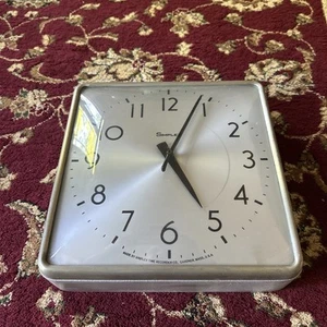 Vintage Simplex School Wall Clock #507-401 Industrial Square Curved Face MCM - Picture 1 of 21