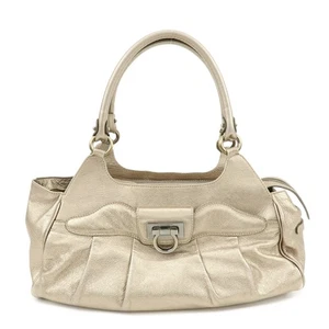 Ferragamo Gancini Leather Shoulder Bag Hand Bag Champagne Gold Auth Used F/S - Picture 1 of 24