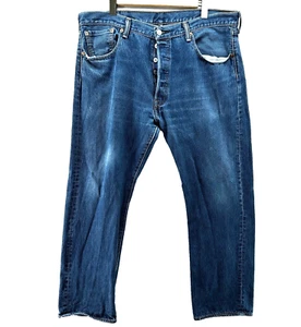 Levi's 501 Button Fly Blue Denim Jeans Blank Red Tab Size 38x30 - Picture 1 of 18