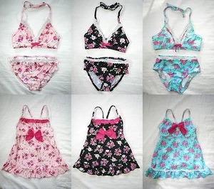 Girl 3-pc Swimsuit Set Bikini Cover Up Swim Dress Bathing Suit Beachwear Swimmer - Picture 1 of 38