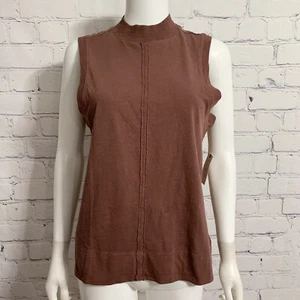 Anthropologie Women’s Blouse Medium Brown Ruffle Accent Sleeveless New - Picture 1 of 4