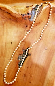 Vlntage Signed Monet Hand Knotted Off White Faux Pearl Necklace 24 Inches - Picture 1 of 5