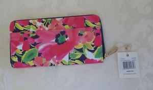 Trina Turk Trina Wallet Pink Floral NIB Zip Around Pockets 6 Card Slots PVC Logo - Picture 1 of 12