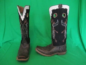 Nocona Heroes Embroidered Bull Indian Fabric Upper Tall Boots Mens Size 10.5-D - Picture 1 of 14
