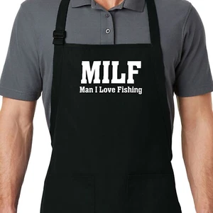 Funny Fishing Apron Cooking Grilling BBQ gift I Love Fishing MILF Fisherman - Picture 1 of 6
