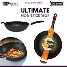 Non Stick Wok Cooking Cookware Frying Pan Black Stir fry Pan Double Handle 34cm