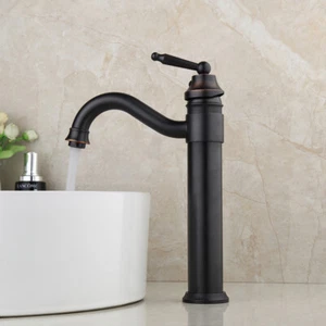 Grifo mezclador de lavabo de baño con caño de bronce frotado con aceite de una sola manija/agujero - Imagen 1 de 12