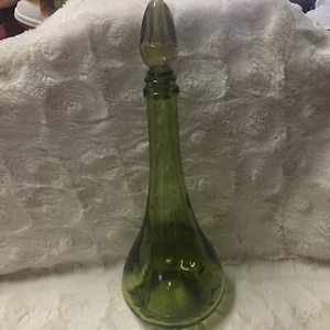 Vintage Decorative Bottle Italian Craft Green Glass W/Stopper Rare 14in - Picture 1 of 12