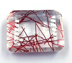 110.0 Ct Red Rutilated Quartz Emerald Cut IGL Certified Loose Gemstone 5JST - Picture 1 of 6