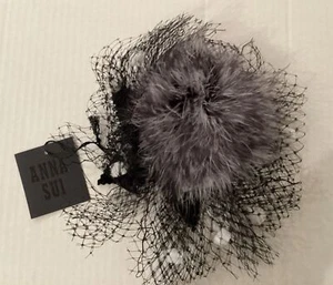 JAMES COVIELLO ANNA SUI Black & White Hat Comb Fascinator Headpiece Tulle NWT - Picture 1 of 7