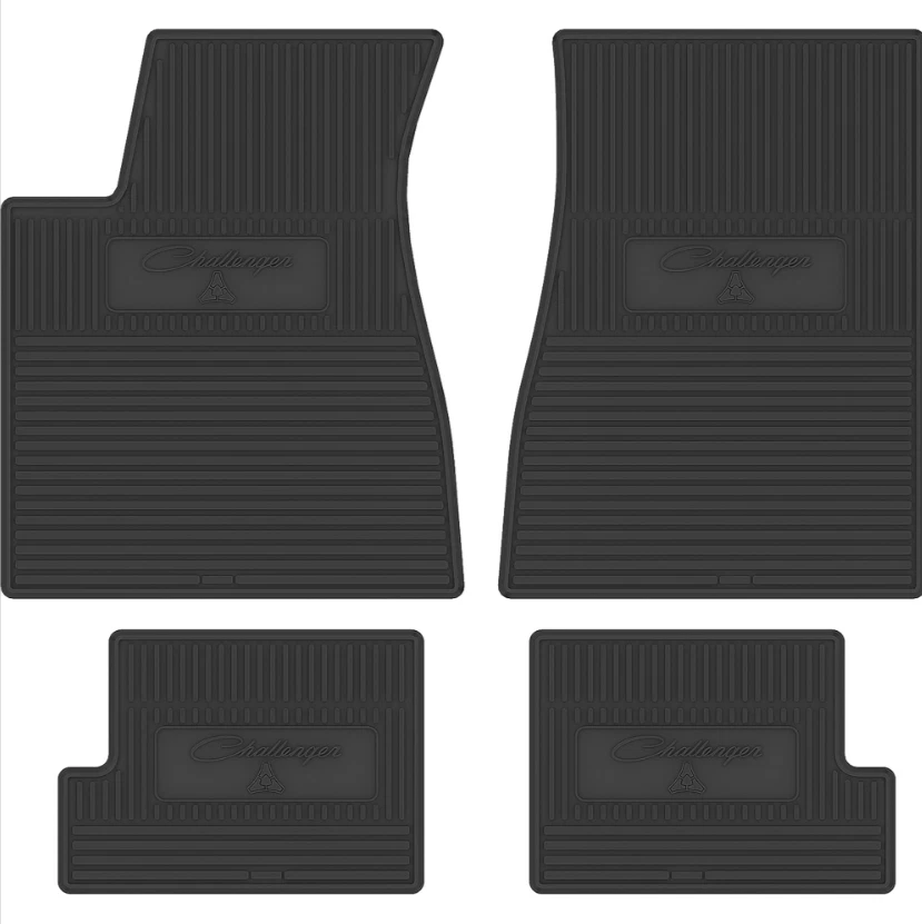 1970-74 DODGE CHALLENGEENGER СЦЕНАРИЙ ЛОГОТИП ЧЕРНЫЙ РЕЗИНОВЫЙ КОВРИКИ КОМПЛЕКТ F&R A/T - Изображение 1 из 1