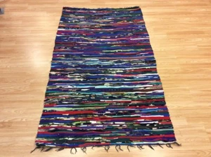 Alfombra multicolor tejida a mano trapo texturas funky mezcla reciclada 110x180 cm 50% de descuento - Imagen 1 de 7