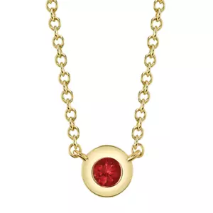 14K Yellow Gold Ruby Pendant Necklace Bezel Set Solitaire Natural Round 0.05 CT - Picture 1 of 3