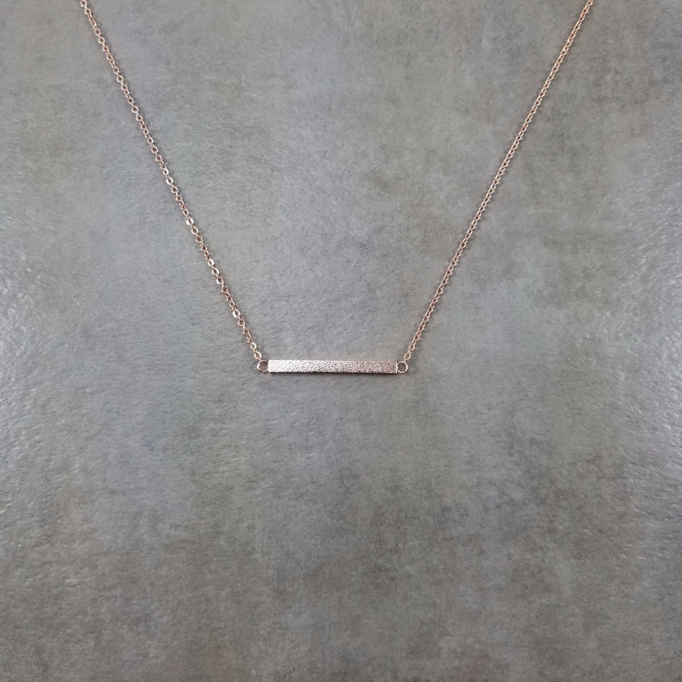 Dainty Rose Gold Shiny Straight Bar Necklace Charm Stylish Pendant Gift Women - Image 1 of 4