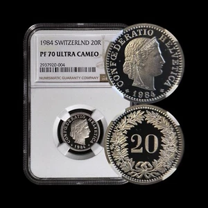 SWITZERLAND. 1984, 20 Rappen - NGC PF70 - Top Pop🥇 Libertas, Alpine Rose RARE - Picture 1 of 5