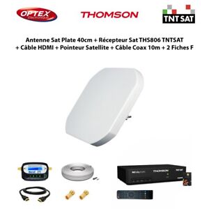 Antenne Sat Plate 40cm+Récepteur TNTSAT+Câble HDMI+Pointeur+Câble 10m+2 Fiches F