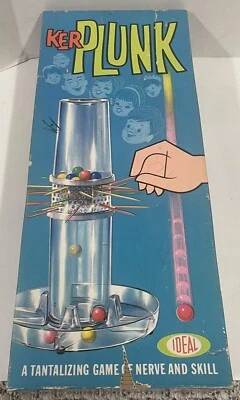 Vintage KERPLUNK Skill Game Yellow Cats Eye Marbles Ideal 100% Complete 1967 - Image 1 of 4