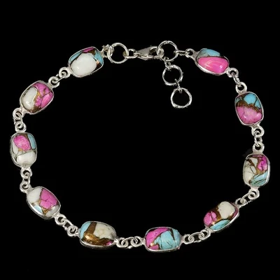 925 Sterling Silver Bracelet Antique Kingman Turquoise 8x6mm Gemstone 7.5inches - Image 1 of 4