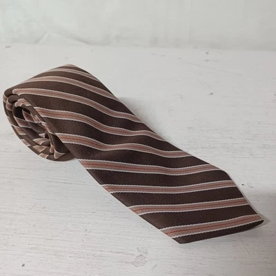 Vintage Cavalier Mens Brown Stripe Tie USA 56" 3.25" Rn 23896 Designer  - Image 1 of 3