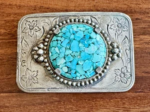 Faux Turquoise Southwest Hippie Boho Western Cowgirl Vintage Belt Buckle - Picture 1 of 10