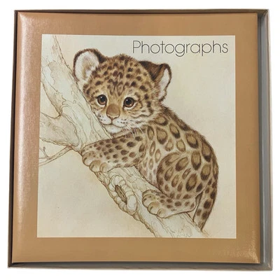 Vintage Hallmark Photo Album Leopard Cub Cat 5 Pages Box Large Unused 70s Cute - Image 1 of 4