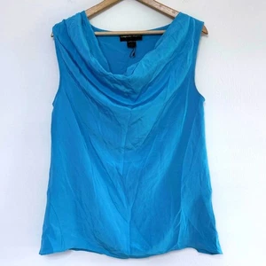 Camicia top CHRISTIAN SIRIANO collezione blu senza maniche cappuccio 100% seta tg 10 - Foto 1 di 7