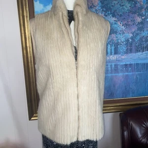 Vtg Mink Vest Eggshell White Corduroy Cut Sz M - Picture 1 of 12